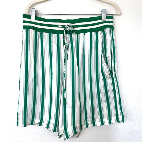 ANTHROPOLOGIE Silky Stripe Bermuda Boxer Shorts in Green Cream  Size M - Picture 3 of 11